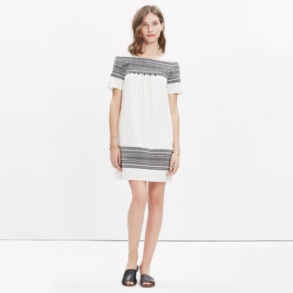 Madewell Cabana Jacquard Ivory with Black Embroidery Shift Dress - Picture 3 of 8